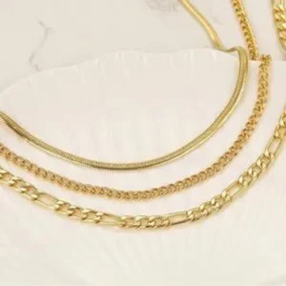 14K Gold Plated 3pc Chain Herringbone Necklace Set
